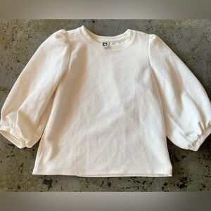 Anne Klein Women’s Puff Sleeved Quilted Pattern Cream Sweater in Relaxed Fit Med